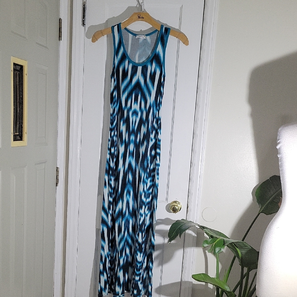 Calvin Klein Teal And Navy Patterned Maxi Dress SZ 4